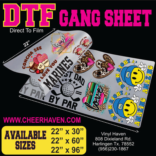 DTF Custom Transfers GANG SHEET (Roll) 22" x 83" (Largest size on Canva)