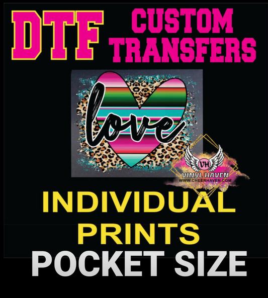 DTF Custom Transfers Individual print * POCKET SIZE (3.5" - 4")